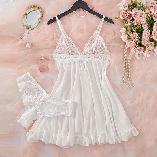 Completo lingerie plus size in pizzo con reggiseno, perizoma e vestaglia trasparente – Set elegante e romantico