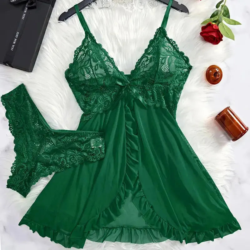 Completo lingerie plus size in pizzo con reggiseno, perizoma e vestaglia trasparente – Set elegante e romantico