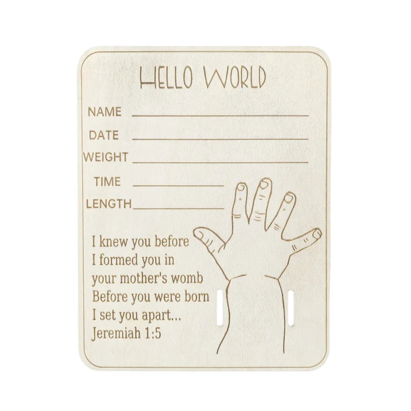 Porta Braccialetto Nascita Neonato – Targhetta Hello World in Legno