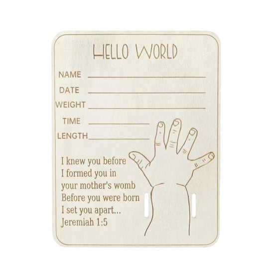 Porta Braccialetto Nascita Neonato – Targhetta Hello World in Legno