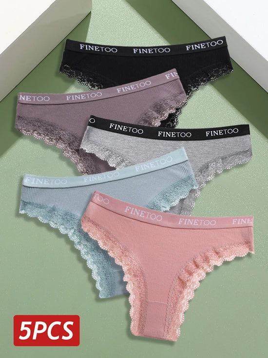 Set perizomi donna seamless in cotone + pizzo – vita bassa, T-back, soft comfort, taglie da M a 2XL