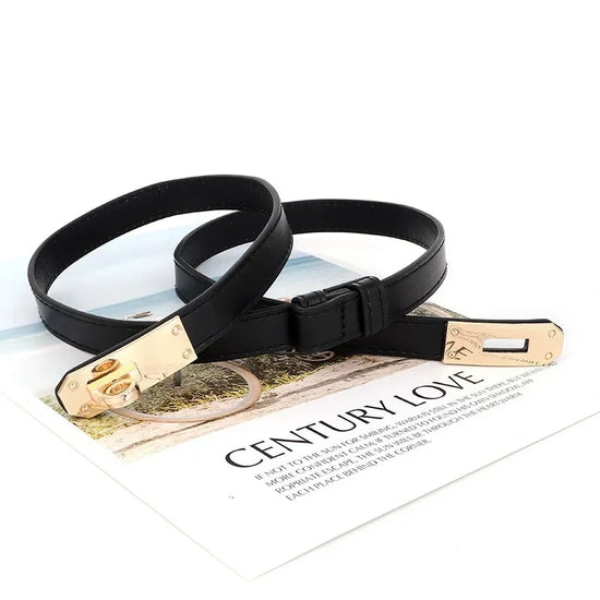 Cintura sottile donna in ecopelle con fibbia in metallo – Skinny waist belt regolabile elegante