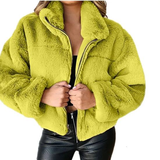 Cappotto corto donna in peluche oversize 2025 – cardigan faux fur con zip, caldo inverno cosy & fashion