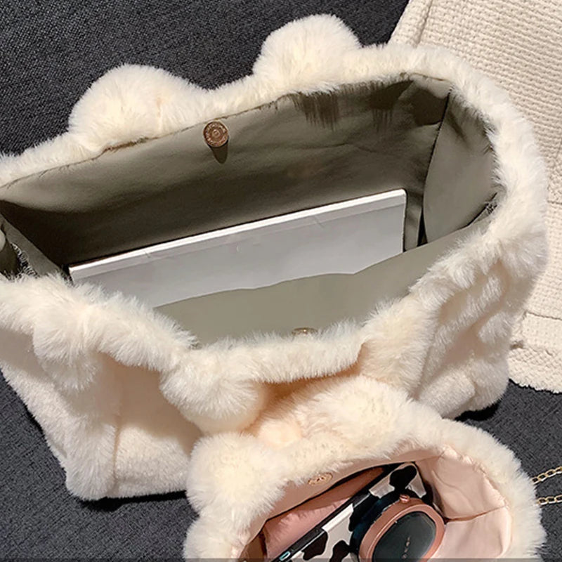 Shopper Tote Donna in Ecopelliccia Invernale – Borsa Furry Fluffy a Tracolla o Spalla