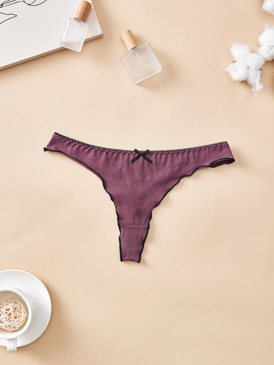 Set 4 pezzi perizomi donna in cotone – solid color, vita bassa, fascia T-back con fiocco, underwear comodo quotidiano