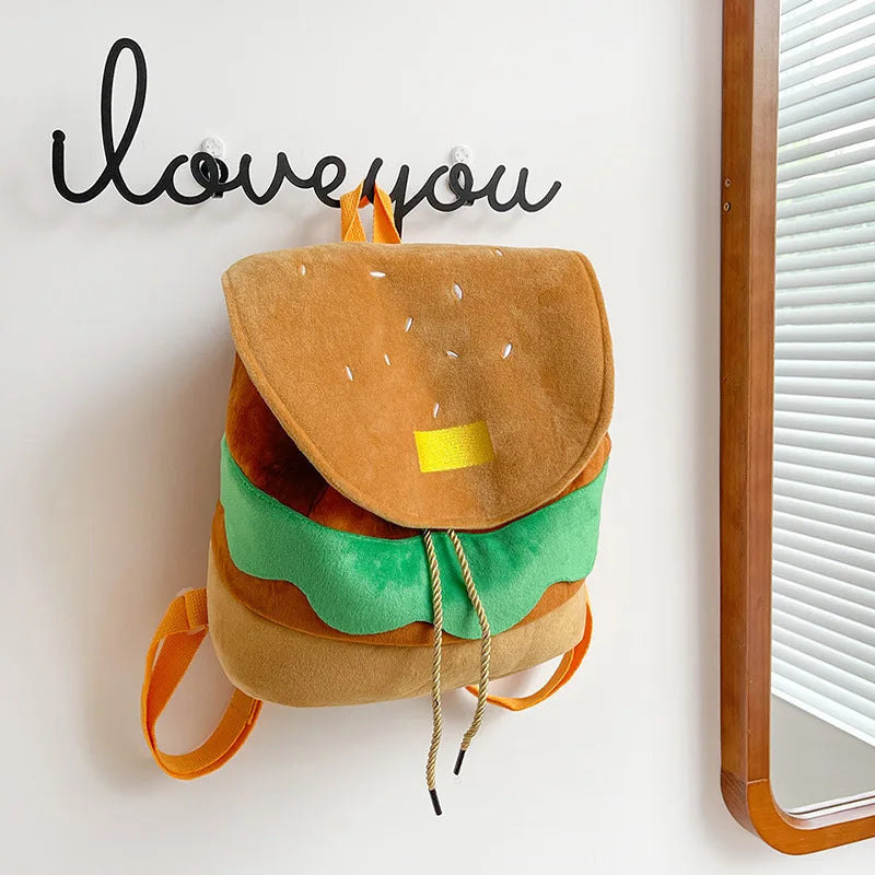 Zaino hamburger cartoon unisex – Backpack kawaii grande capacità per bambini e adulti, design buffo e comodo