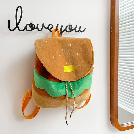 Zaino hamburger cartoon unisex – Backpack kawaii grande capacità per bambini e adulti, design buffo e comodo