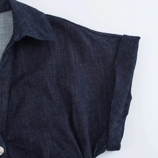 Vestito midi in denim “1975 Series” – abito donna con rever, zip laterale e vita effetto plissé