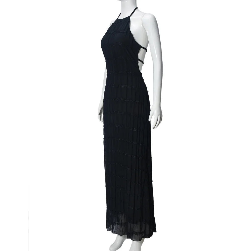 Abito Lungo Donna con Schiena Scoperta e Pieghe – Vestito Elegante Lotus Leaf 2026