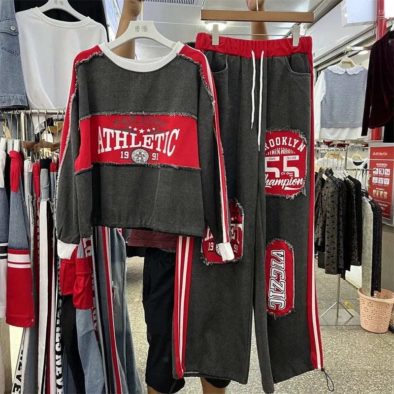 Completo Donna Felpa + Pantaloni Color-Block – Set Streetwear Casual con Cuffs Grezzi