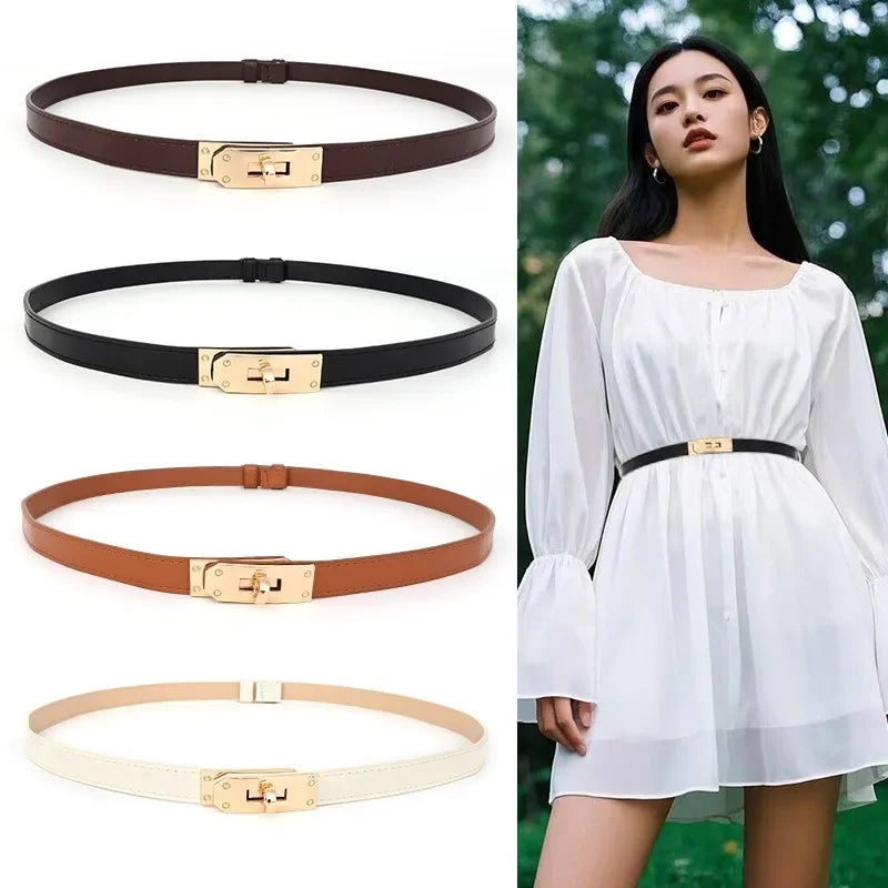 Cintura sottile donna in ecopelle con fibbia in metallo – Skinny waist belt regolabile elegante
