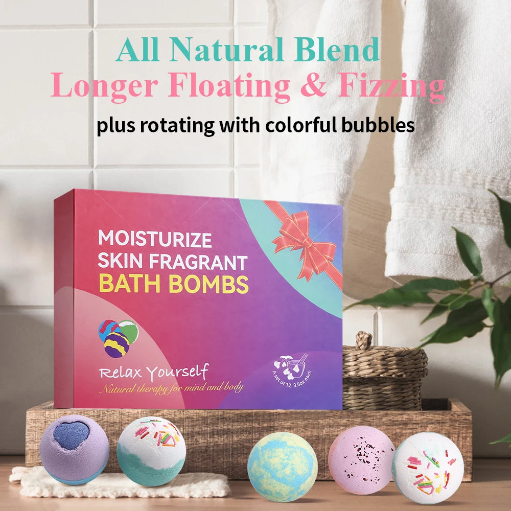 Bombe da Bagno Naturali 12 Pezzi Set Spa – Bath Bomb Relax Aromaterapia Regalo