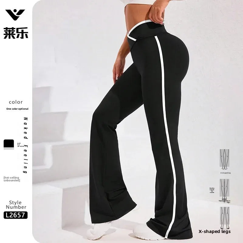 Pantaloni high waist yoga donna 2025 – Wide-leg / bell bottom a righe che valorizzano i fianchi, leggings sportivi comodi