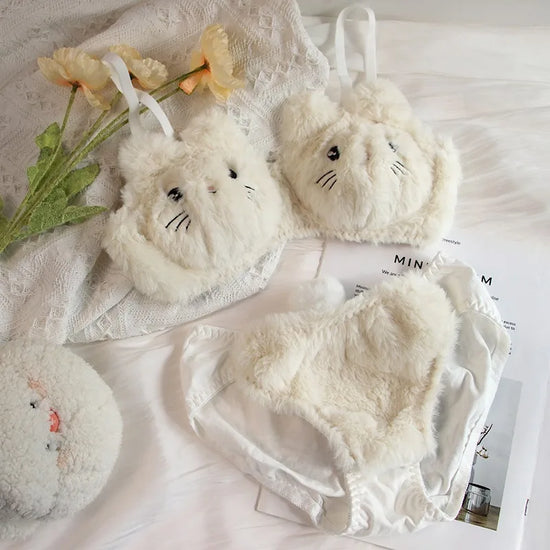 Set Intimo Donna Orsetto in Peluche ‒ Reggiseno e Slip Plush Invernali Cartoon