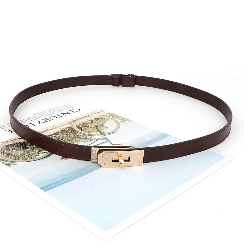 Cintura sottile donna in ecopelle con fibbia in metallo – Skinny waist belt regolabile elegante
