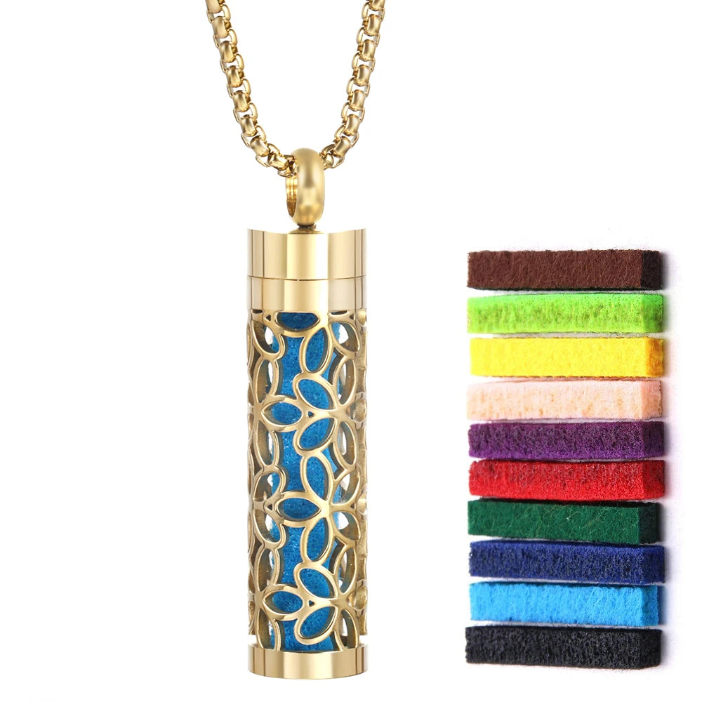 Collana dorata con diffusore per oli essenziali in acciaio inox – Gioiello aromaterapico profumato per donna