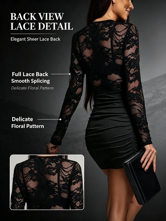 Vestito nero in pizzo aderente con maniche lunghe