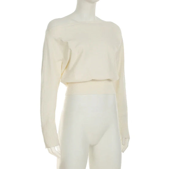 Maglione monospalla donna – Pullover loose con scollo asimmetrico, maniche lunghe, knit casual autunno/inverno