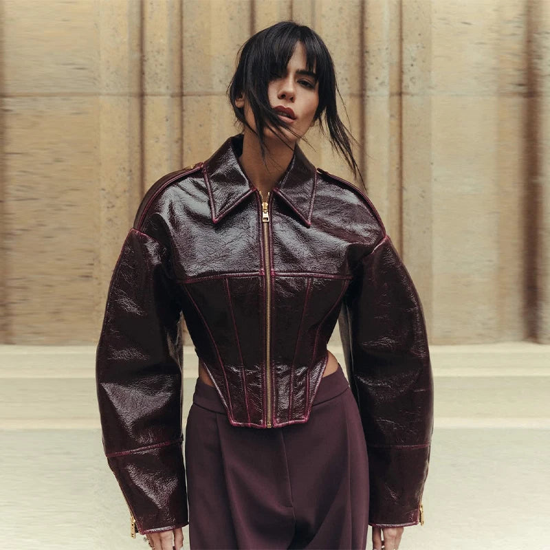 Giacca Crop in Ecopelle Vintage da Donna – Spring 2026 Streetwear con Zip e Colletto