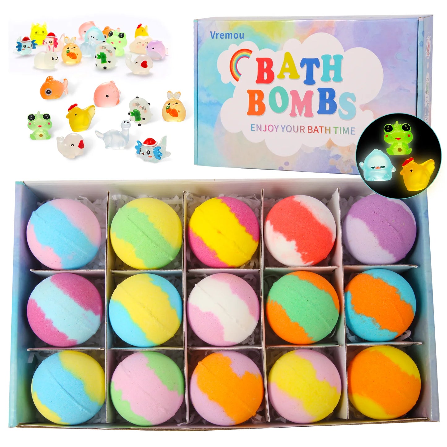 Bombe da Bagno Bambini con Sorpresa 24 Pezzi – Palline da Vasca Colorate con Giochi