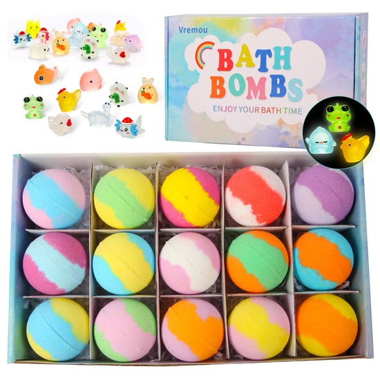 Bombe da Bagno Bambini con Sorpresa 24 Pezzi – Palline da Vasca Colorate con Giochi