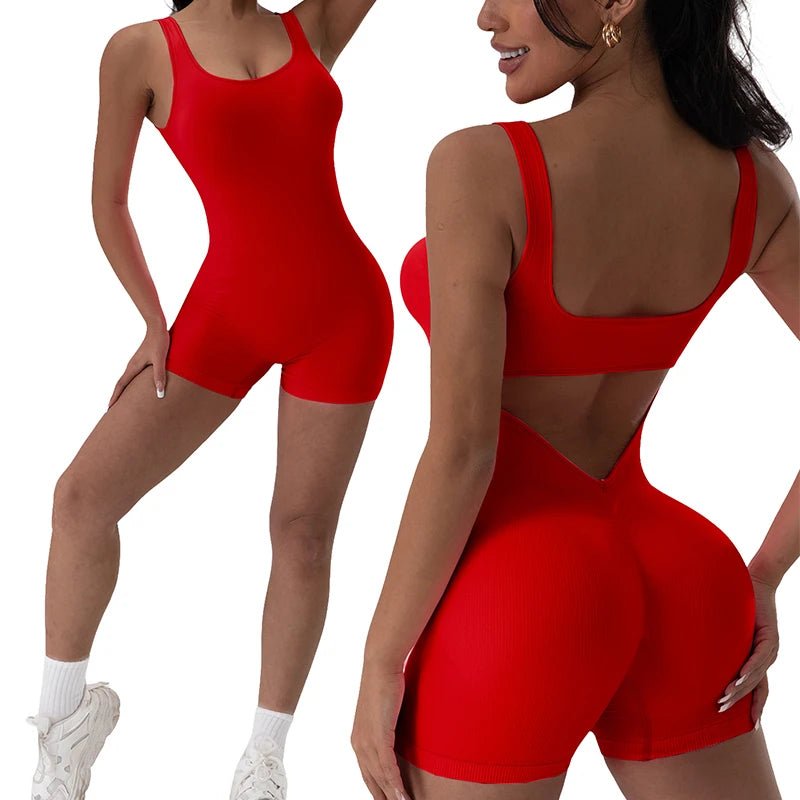 Jumpsuit sportiva donna 2025 – body seamless backless con scollo a U, elegante e funzionale