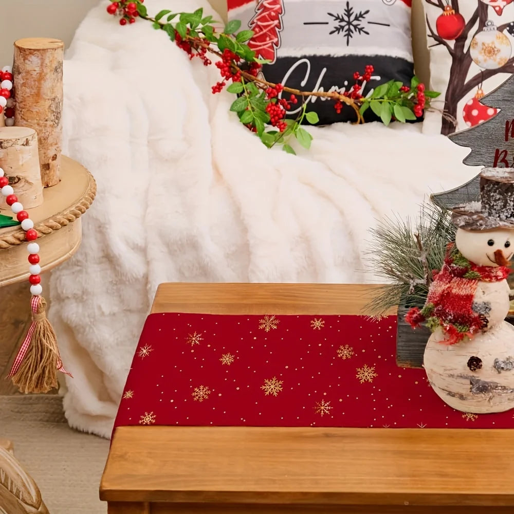 Runner da tavola natalizio rettangolare rosso – decorazione tavolo 33×183 cm con alberi di Natale e fiocchi di neve per feste e cene