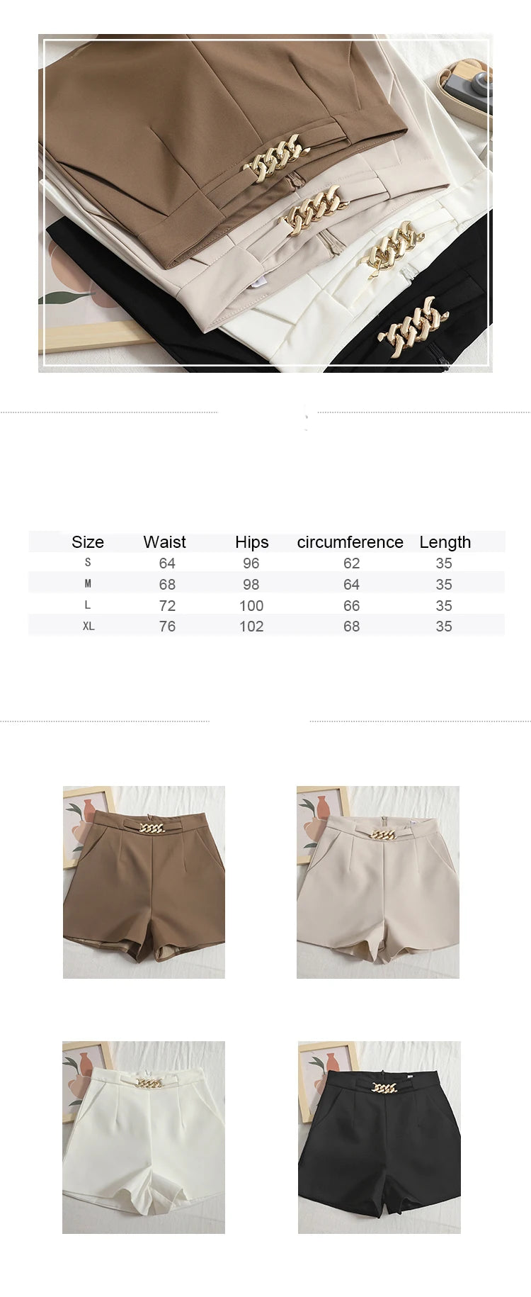 Shorts eleganti donna Heliar – A vita alta con zip e cintura femminile