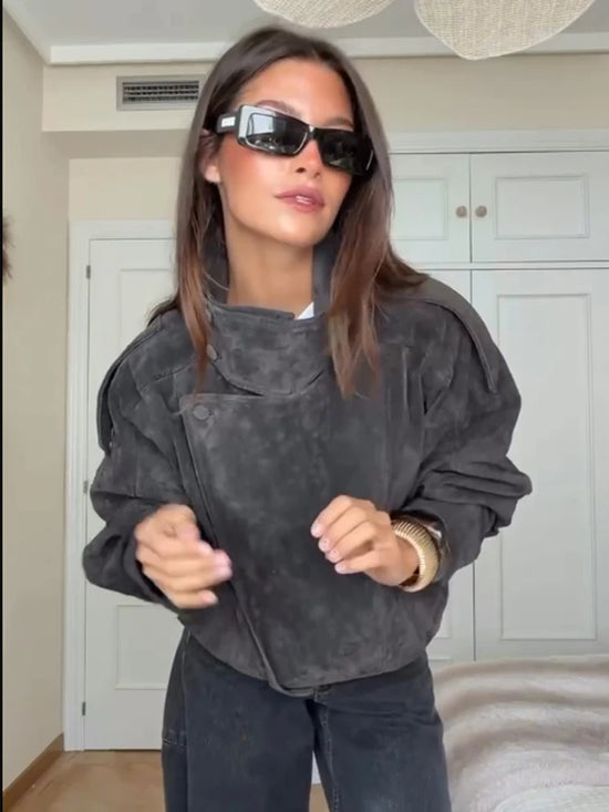Giacca Effetto Camoscio Donna con Collo Alto e Zip - immagine 1