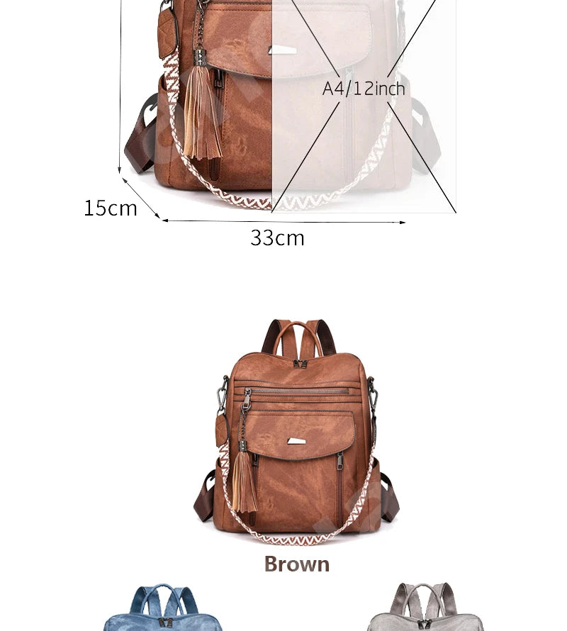 Zaino donna in pelle sintetica impermeabile + ant-furto – travel business college backpack grande capacità con nappina 2025