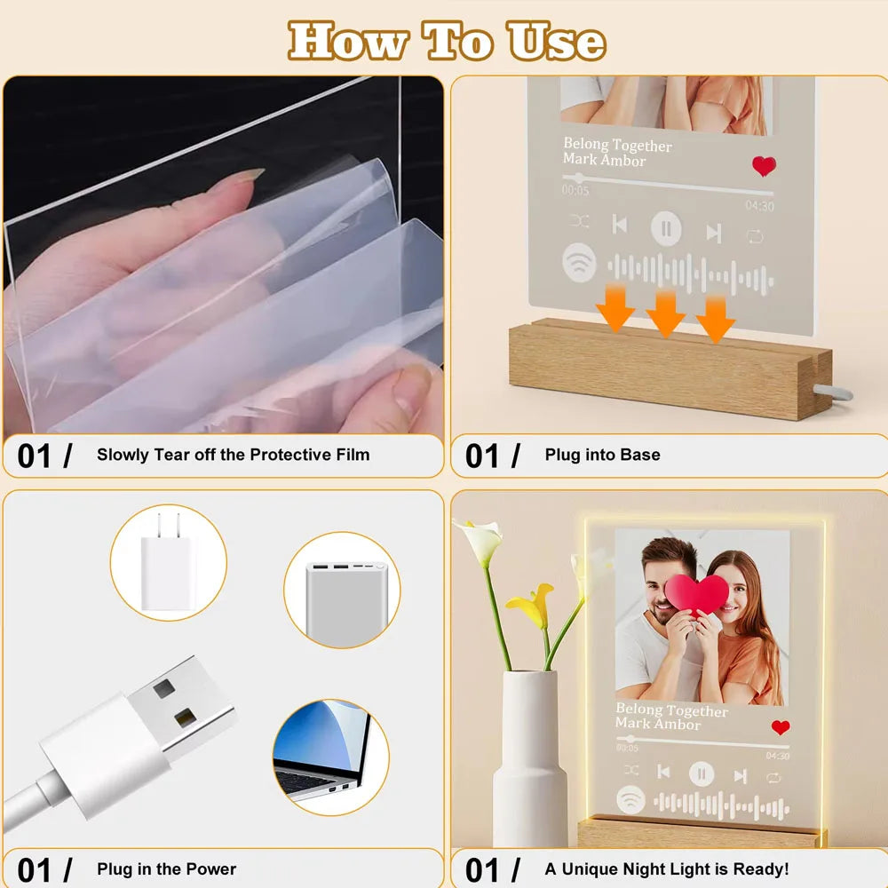 Targa Personalizzata con Musica Spotify – Lampada Acrilica Foto per Regalo Romantico