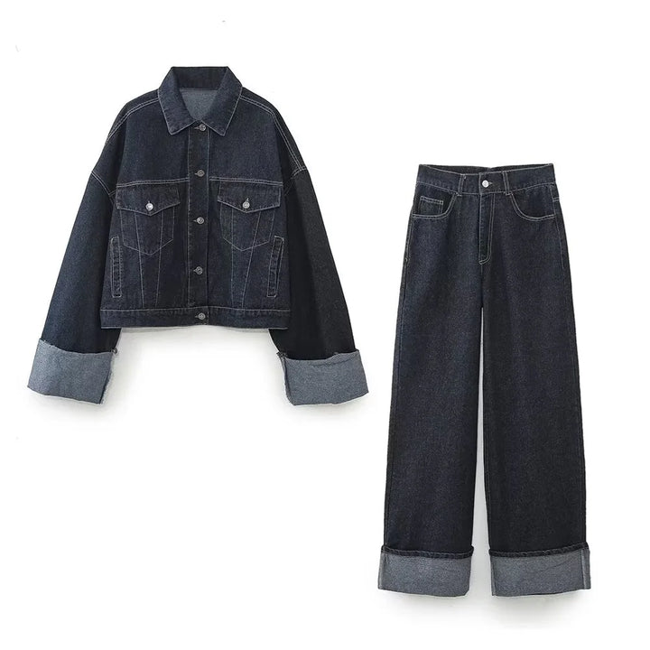 Tuta denim donna 2025 ‒ giacca single-breasted + pantalone wide-leg in denim, completo qualità premium