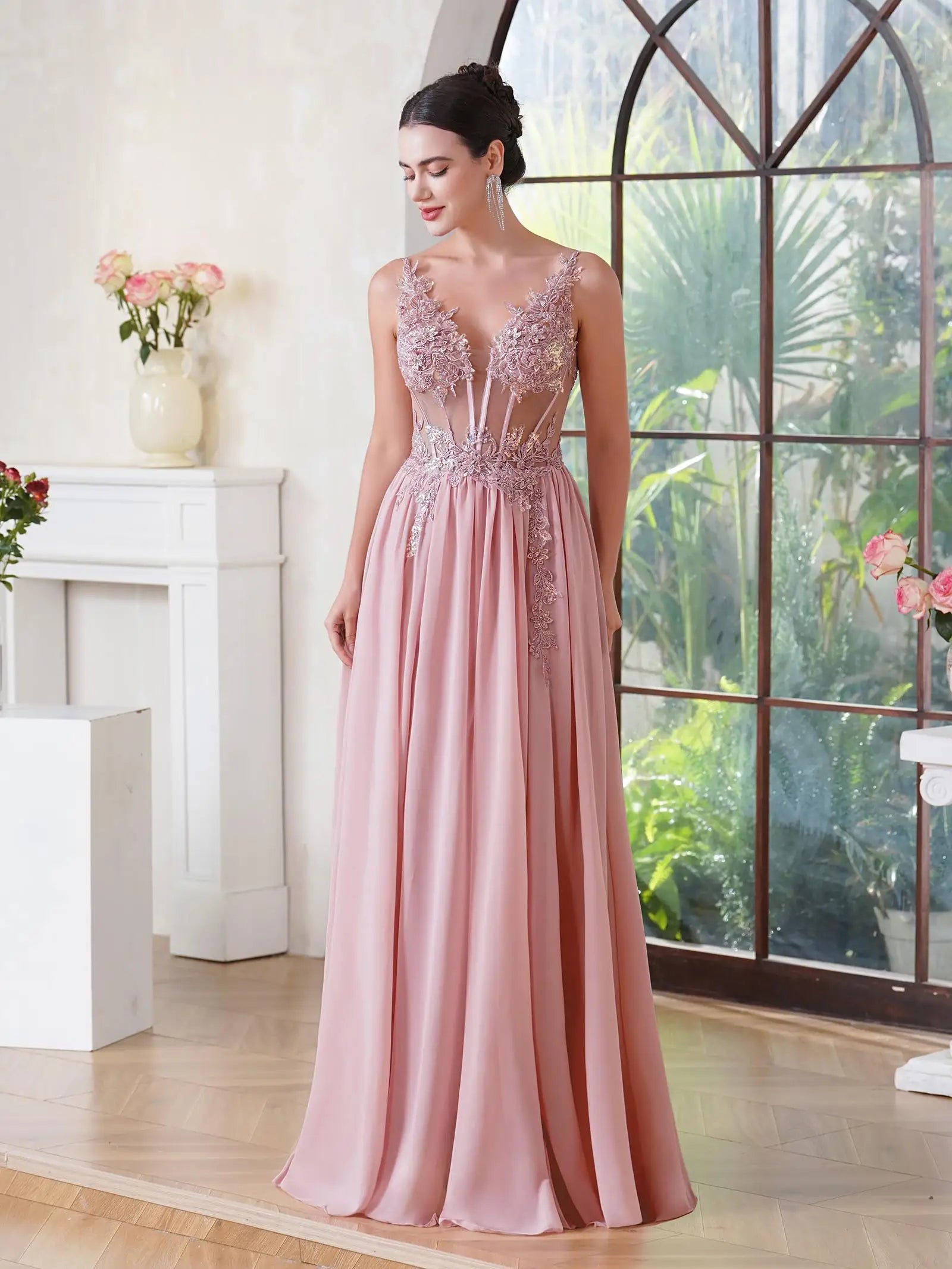 Abito Lungo Elegante da Sera Donna – Spacco con Spalline Sottili