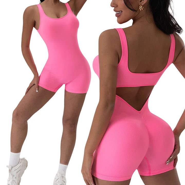 Jumpsuit sportiva donna 2025 – body seamless backless con scollo a U, elegante e funzionale