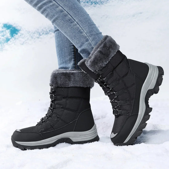 Stivali donna invernali impermeabili con fodera in pile – boots outdoor lace-up hi-top per neve