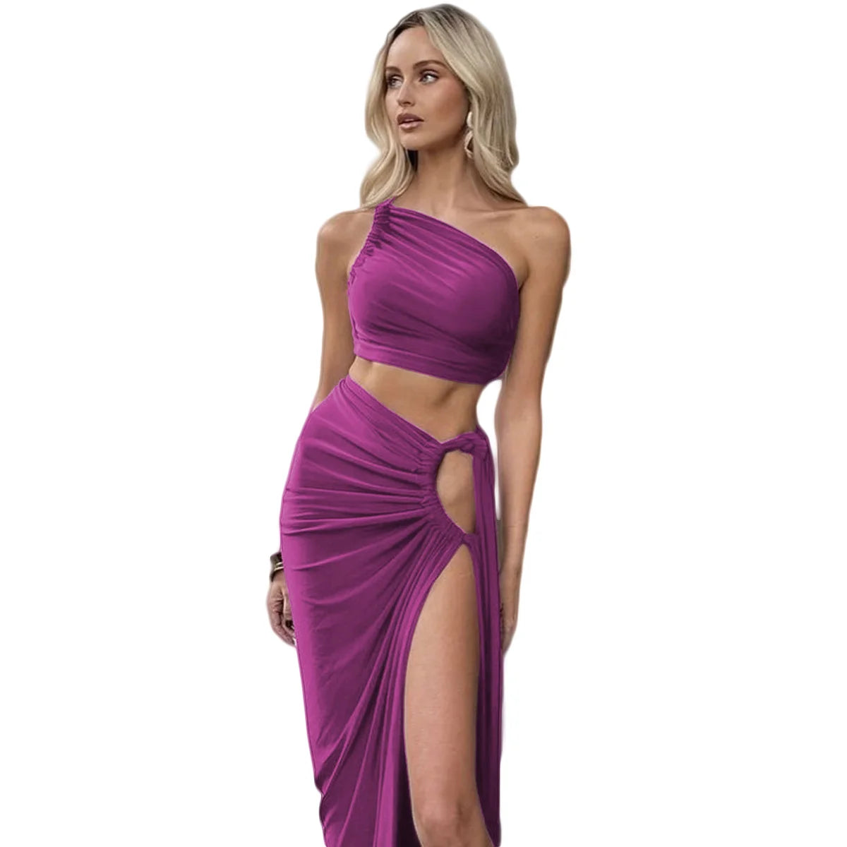 Completo 2 Pezzi Donna Estate 2025 – Top Corto Schiena Scoperta + Gonna Spacco Elegante per Party & Streetwear