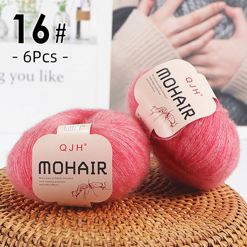 Set 6 gomitoli filato mohair morbido – lana angora effetto fluffy per maglioni, sciarpe, shawl fai-da-te