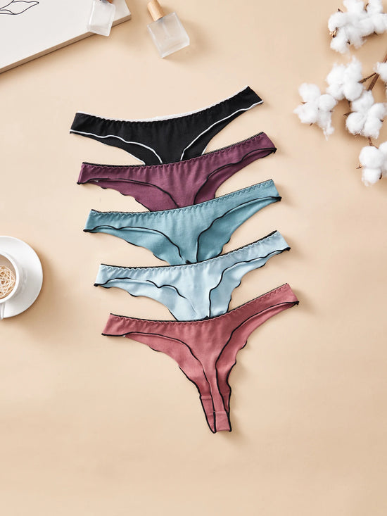 Set 4 pezzi perizomi donna in cotone – solid color, vita bassa, fascia T-back con fiocco, underwear comodo quotidiano