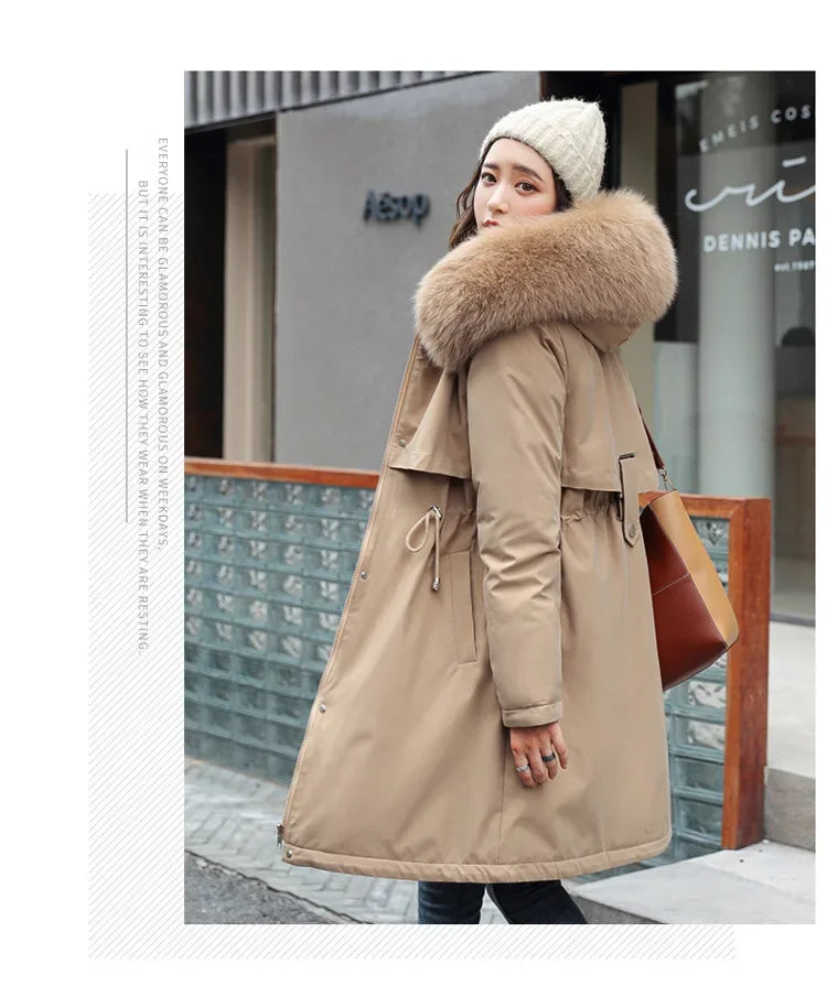 Parka invernale donna – Cappotto lungo imbottito con fodera in lana, cappuccio e colletto in pelliccia, giacca calda da neve