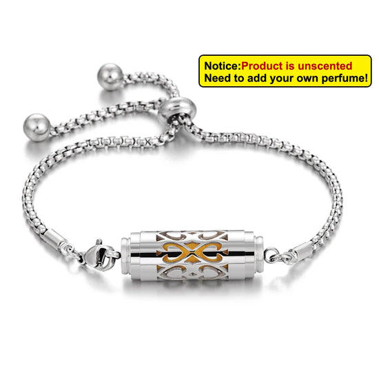 Bracciale diffusore aromaterapia argento in acciaio inox – Ciondolo profumato regolabile per oli essenziali