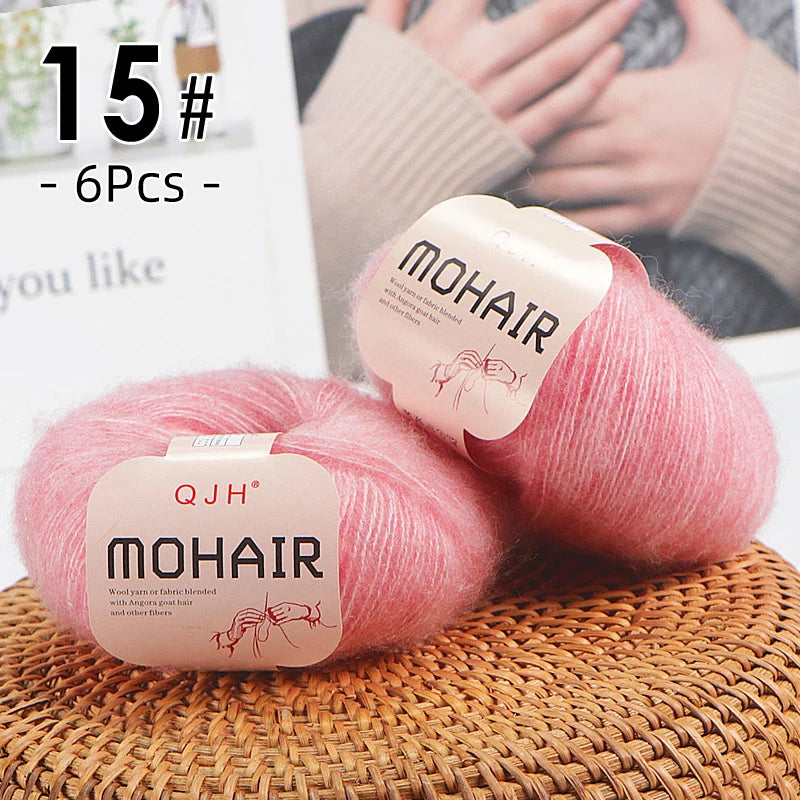 Set 6 gomitoli filato mohair morbido – lana angora effetto fluffy per maglioni, sciarpe, shawl fai-da-te