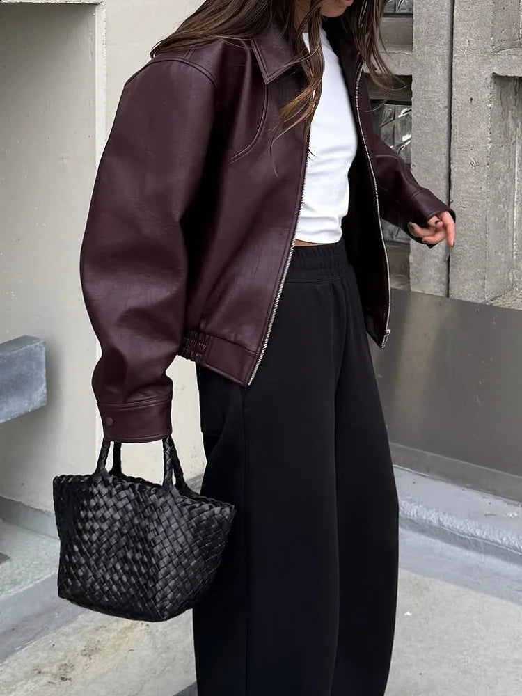 Giacca Donna Effetto Pelle Vintage con Zip - immagine 4
