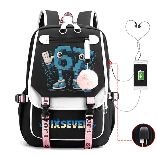 Cartoon Six Seven Italian Brainrot Funn Game Backpack College Girls Boys 67 Design Theme Back Pack Fashion USB Charging Bookbags