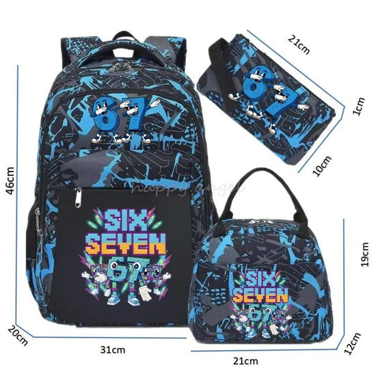 67 Six Seven Print 3Pcs/set Camouflage Backpack With Lunch Bag Steal A BrainRot Boy Student Teens Rucksack Girl Casual SchoolBag