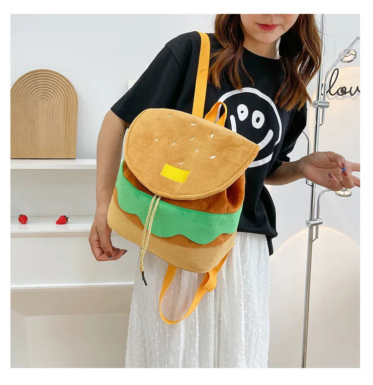 Zaino hamburger cartoon unisex – Backpack kawaii grande capacità per bambini e adulti, design buffo e comodo
