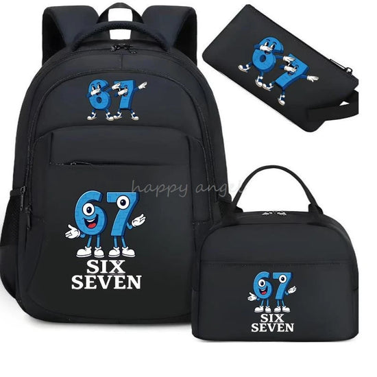 67 Six Seven Print 3Pcs/set Camouflage Backpack With Lunch Bag Steal A BrainRot Boy Student Teens Rucksack Girl Casual SchoolBag