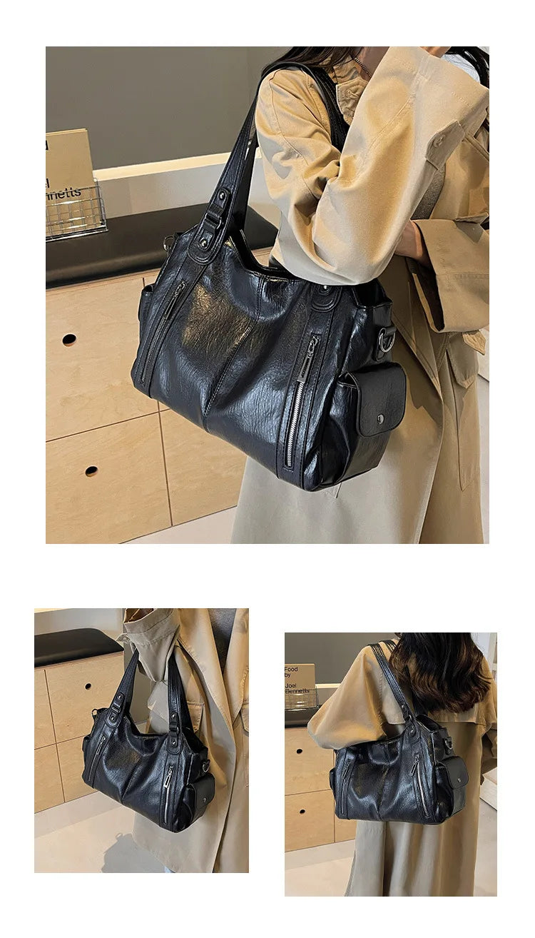 Soft Interior Compartment Shoulder Bags 2025 High Quality Contrasting Colors Bags for Women Fashion Zipper Pu Women's Handbags