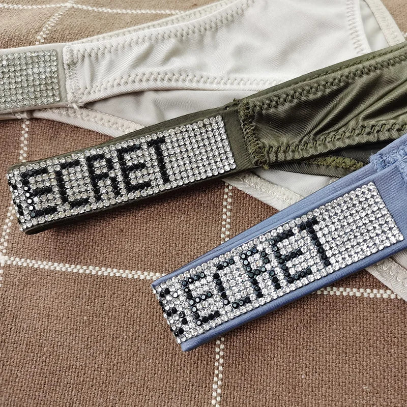 Perizoma sportivo donna con strass e scritta sexy – Intimo G-string vita alta in microfibra elasticizzata