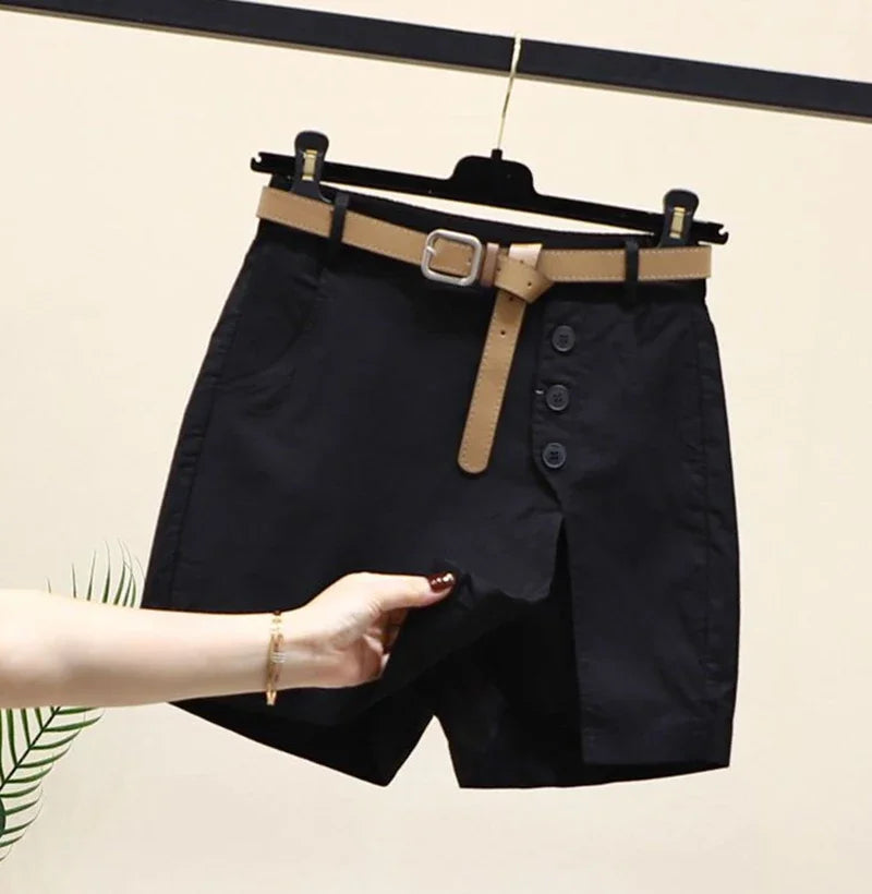 Gonna Pantaloncino Donna Vita Alta – Shorts A-Line con Bottoni