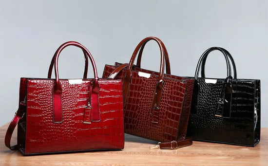 Borsa donna effetto coccodrillo con zip e tracolla - foto 20 della galleria